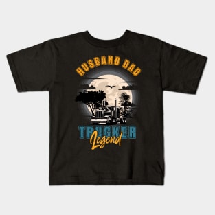 Trucker life long haul truck, Husband Dad Trucker Legend Kids T-Shirt